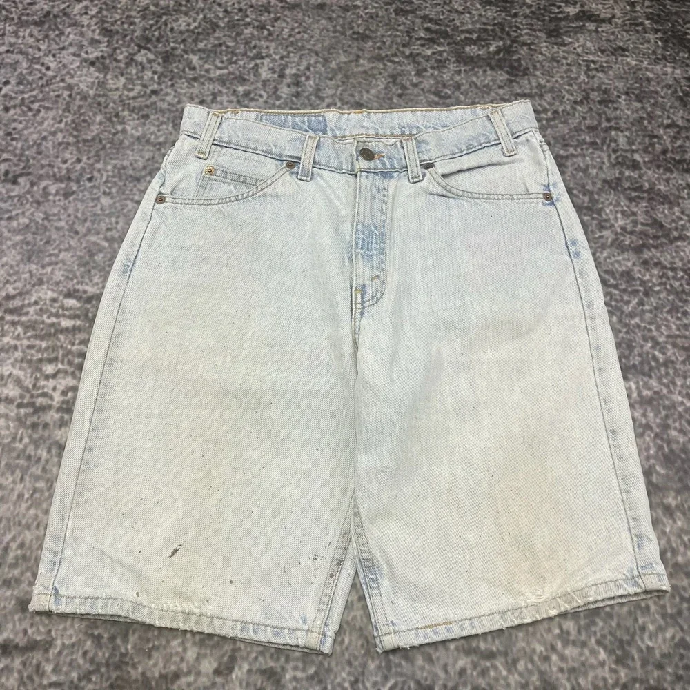 VTG Levi's 550 Orange Tab Jorts Relaxed Fit Baggy Blue Distressed Denim Shorts